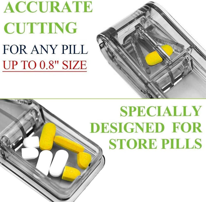 2 PCS, Pill Cutter，Pill Cutter Splitter for Small and Tiny Pills，Portable Pill Contain with Blade，For Any Pill Up To 0.8" Size