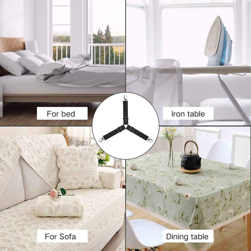 Bed Sheet Holder Straps, Sheet Straps Adjustable Elastic Fasteners, Bed Sheet Clips easily install, keep Sheets in Place, 4 Pcs/Set