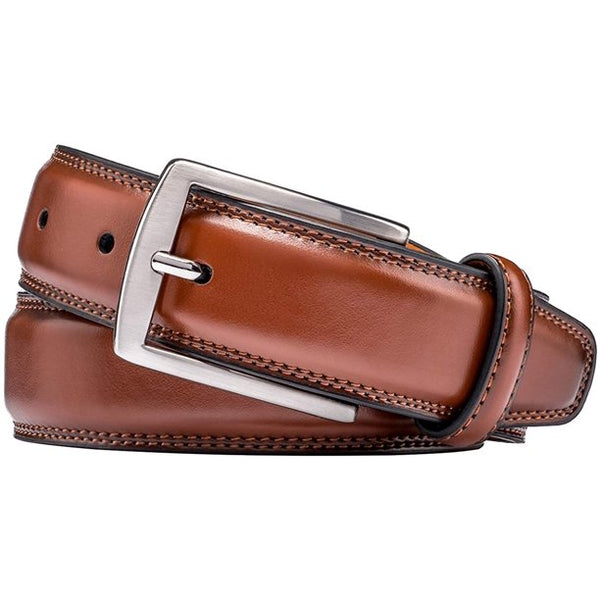 Men's Genuine Leather Dress Belt with Classic Fashion Design for Work Business and Casual (Brown)