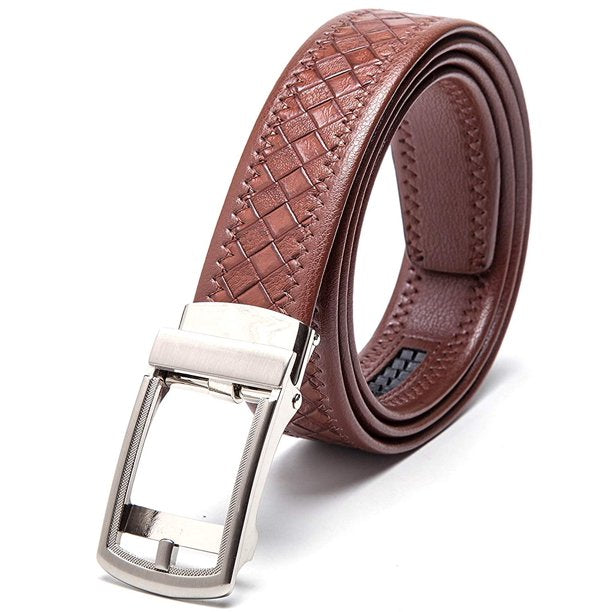 Men's Leather Automatic Buckle Ratchet Dress Belt for Men Perfect Fit Waist Size Up to 46"-Functional, Stylish and Durable