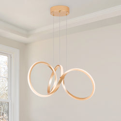 Modern LED Chandeliers, 3000K Dimmable Curved Irregular Ring Ceiling Light, Circular Pendant Light Fixture, Contemporary Hanging Lamp for Dining Room, Living Room, Bedroom, Kitchen Island and Entryway (Gold)