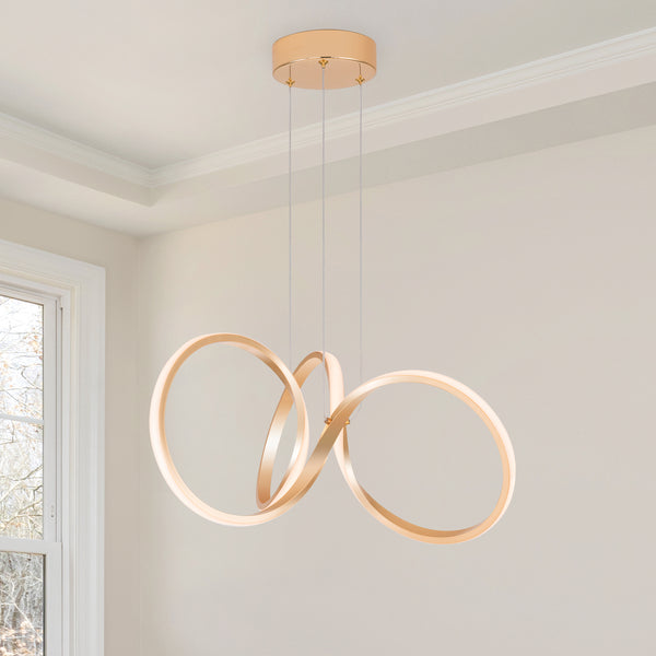 Modern LED Chandeliers, 3000K Dimmable Curved Irregular Ring Ceiling Light, Circular Pendant Light Fixture, Contemporary Hanging Lamp for Dining Room, Living Room, Bedroom, Kitchen Island and Entryway (Gold)