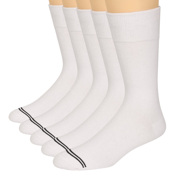 Men's Socks, Dress Socks, Classic Dress Socks White, Men's Double Crew Socks, Men's Crew Work Outdoor Socks, Moisture Wicking Cotton Blend(5 Pack)