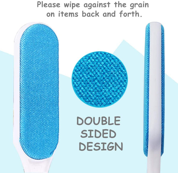 Pet Hair Remover Brush with Self Cleaning Base, Double-Sided Lint Brush Removes Dog Cat Fur from Clothing, Furniture, Car Set-Travel Size Included (Blue)