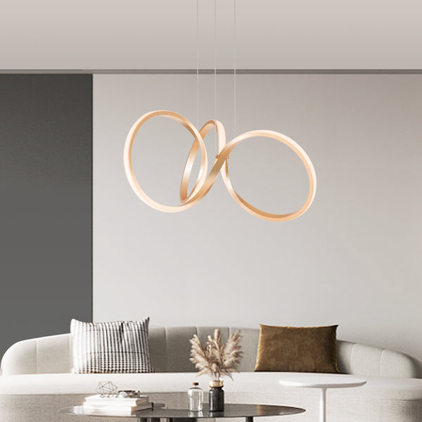 Modern LED Chandeliers, 3000K Dimmable Curved Irregular Ring Ceiling Light, Circular Pendant Light Fixture, Contemporary Hanging Lamp for Dining Room, Living Room, Bedroom, Kitchen Island and Entryway (Gold)