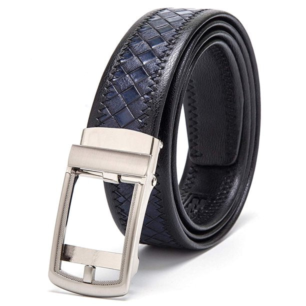 Men's Belt Genuine Leather Belt Automatic Buckle Ratchet Dress Belt for Men Perfect Fit Waist Size Up to 46"-Functional, Stylish and Durable