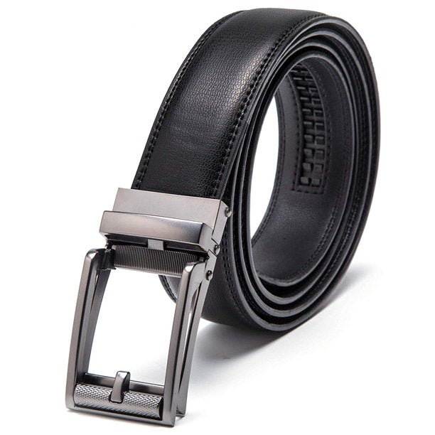 Men's Leather Automatic Buckle Ratchet Dress Belt for Men Perfect Fit Waist Size Up to 46"-Functional, Stylish and Durable