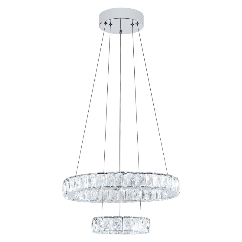 LED Crystal Chandeliers，Modern Ceiling Lights Fixture, Adjustable Stainless Steel Chrome Pendant Light，Rings Hanging Lights for Bedroom Living Room Dining Room