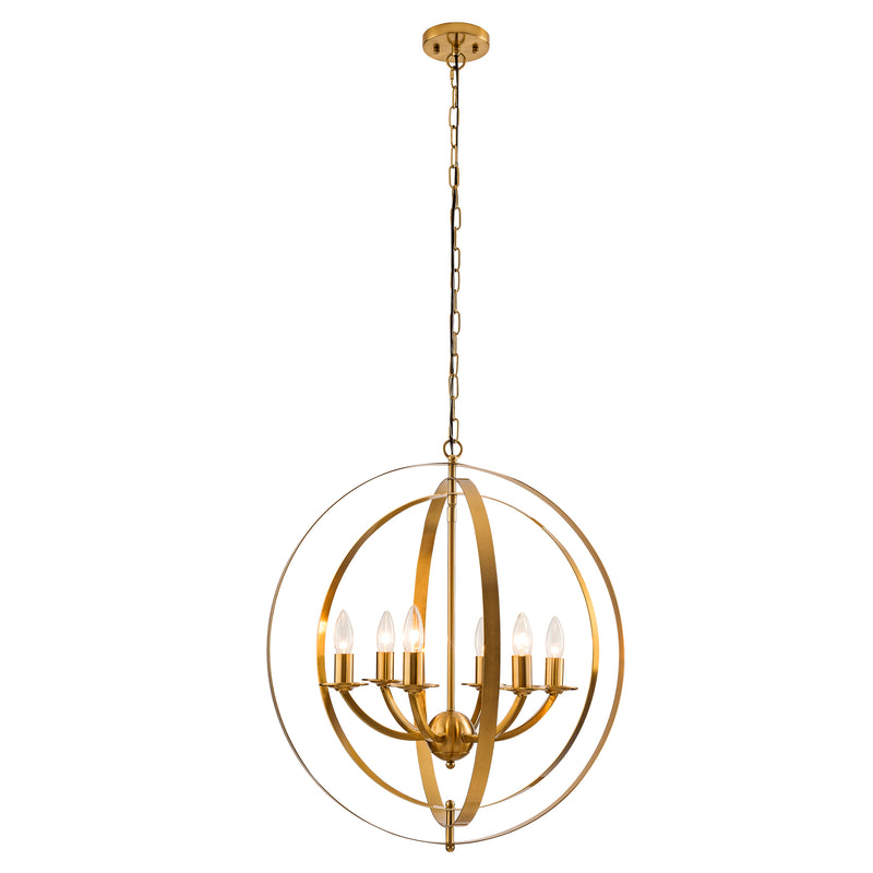 Golden Orb Chandeliers,Gold Pendant Lights for Kitchen Island, Modern 6 Lights Globe Pendant Light Fixtures, Adjustable Orbits Ring Hanging Light, Farmhouse Ceiling lights for Dining Room Bedroom Foyer Entryway and Living Room