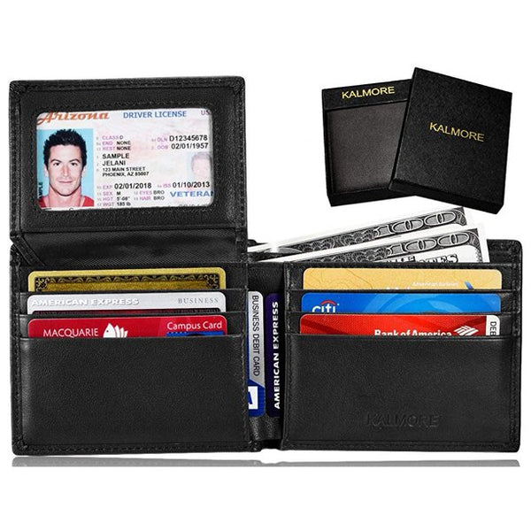 Men's Genuine Leather RFID Blocking Flip ID Window Bifold Wallet