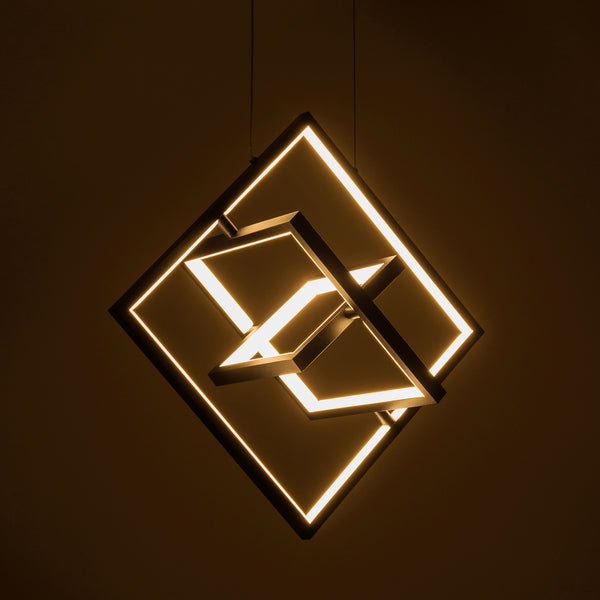 Modern LED Pendant Lights, Contemporary Dimmable Chandeliers, Adjustable Black Square Cube Ceiling light Fixture, Creative 3000K Pendant Light for Dining Room Living room Bedroom Kitchen Island Hall