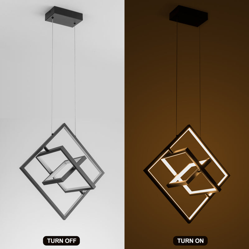 Modern LED Pendant Lights, Contemporary Dimmable Chandeliers, Adjustable Black Square Cube Ceiling light Fixture, Creative 3000K Pendant Light for Dining Room Living room Bedroom Kitchen Island Hall