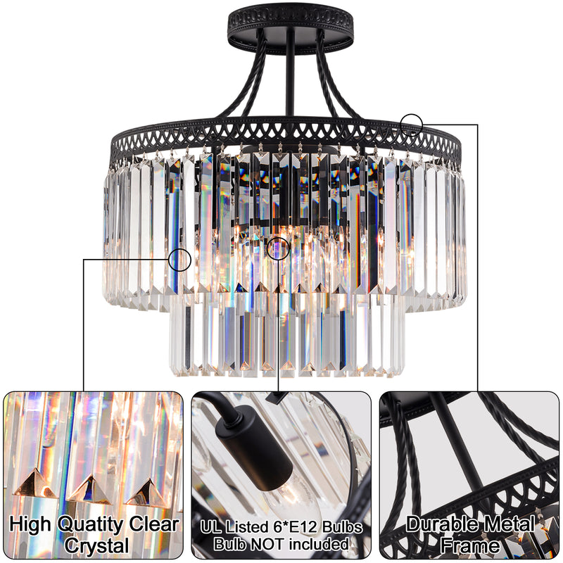 Modern Crystal Chandeliers, 20.5" Round Crystals Chandelier, Luxury Ceiling Light Fixture, Crystal Pendant Lamp,Contemporary 6-Light Pendant Lights for Dinning Room Living Room Kitchen Hotel Foyer