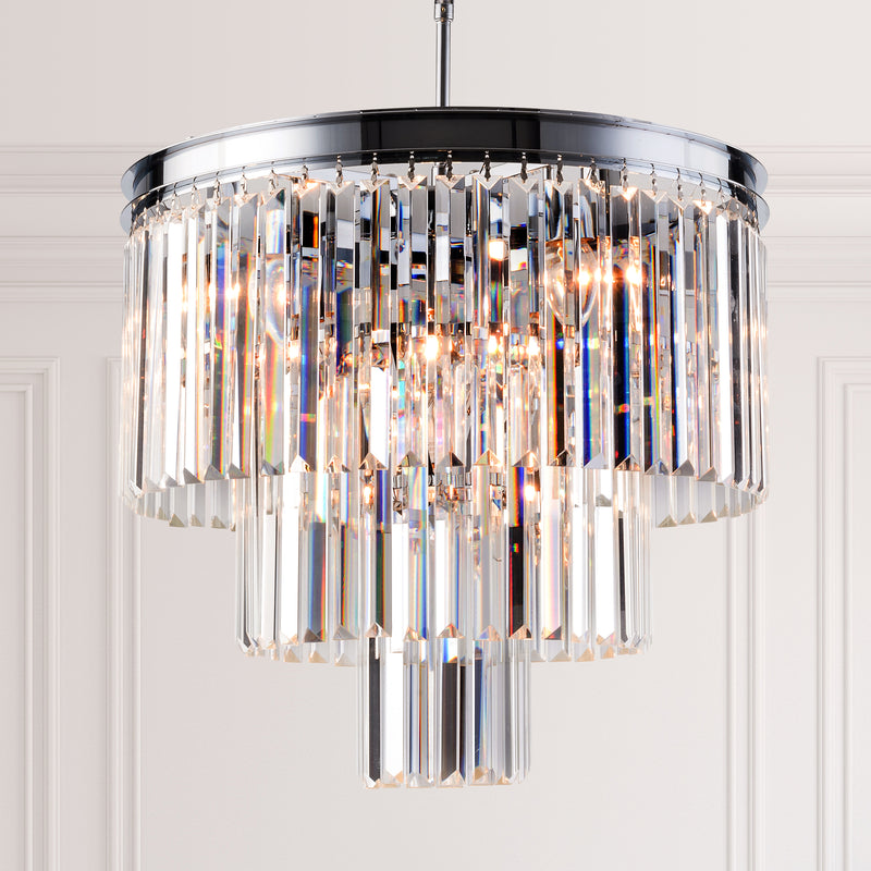 Modern Crystal Chandeliers, 19.7" Round Crystals Chandelier, Adjustable Ceiling Light Fixture, 3-Tier Crystal Pendant Lamp,Contemporary 7-Light Pendant Lights for Dinning Room Living Room Kitchen Hotel Foyer