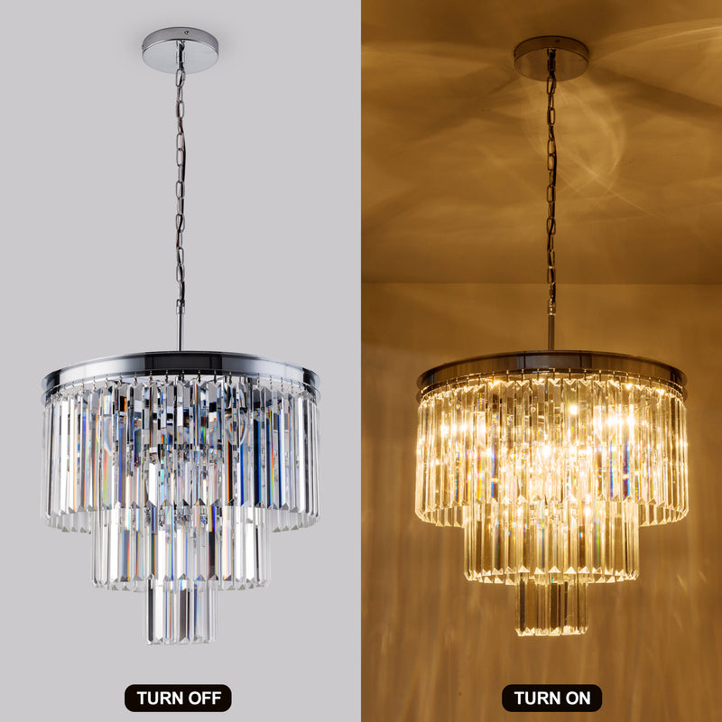 Modern Crystal Chandeliers, 19.7" Round Crystals Chandelier, Adjustable Ceiling Light Fixture, 3-Tier Crystal Pendant Lamp,Contemporary 7-Light Pendant Lights for Dinning Room Living Room Kitchen Hotel Foyer