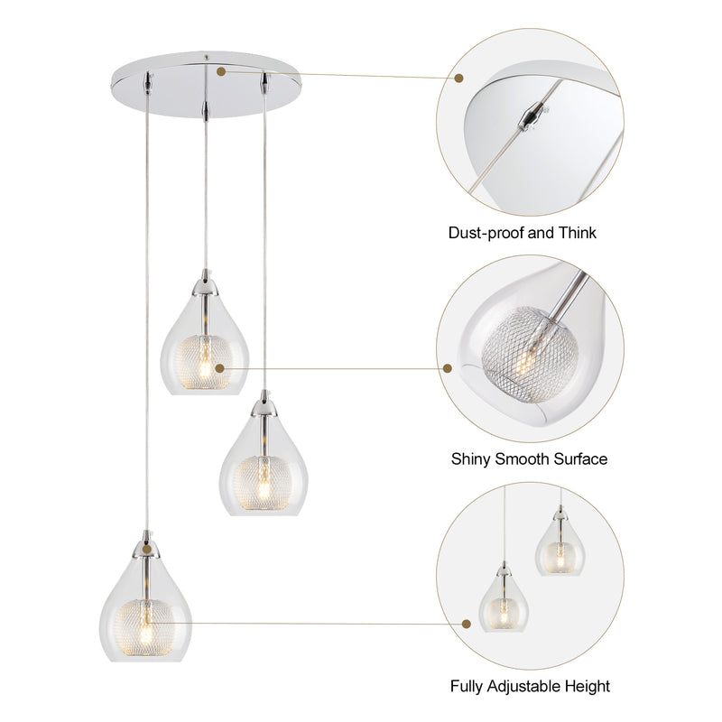 Pendant Lights, 3-Light Chandeliers, Contemporary  Glass Globe Pendant Light Fixtures for Living Room, Bedroom, Kitchen Island and Entryway