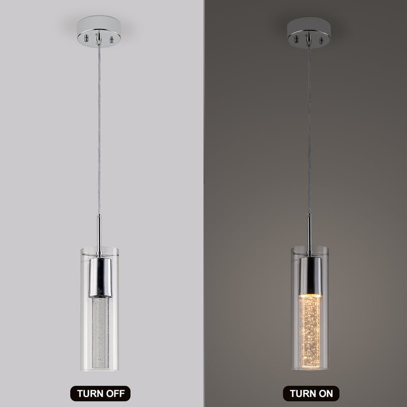 Modern Pendant Lights, Pendant Lighting for Kitchen Island with Chromed Finished, Chandeliers with Bubble Glass for Living Room Dining Room Hallway