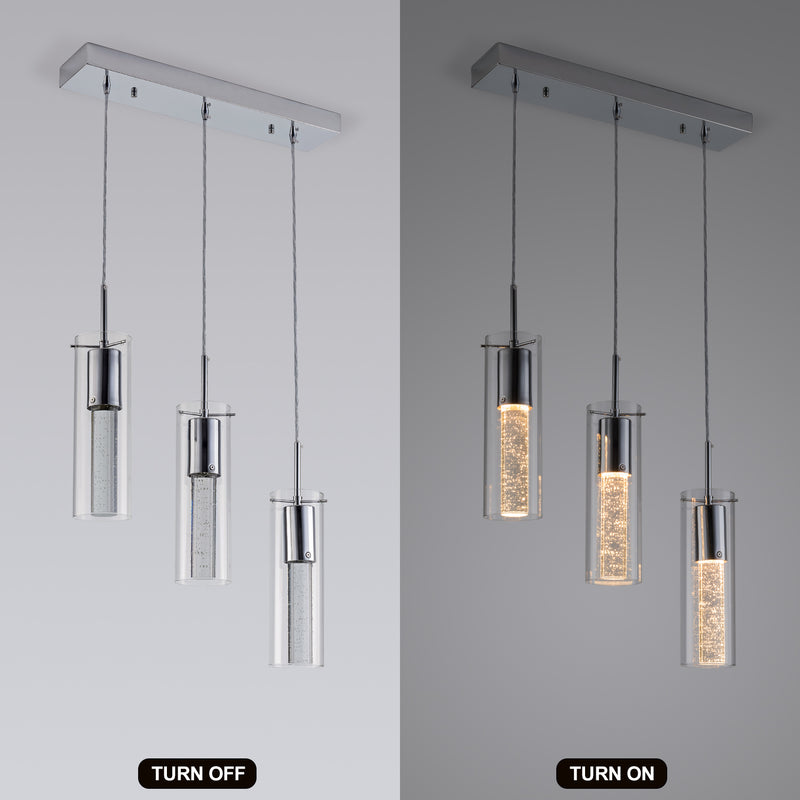 Modern Pendant Lights, Pendant Lighting for Kitchen Island with Chromed Finished, Chandeliers with Bubble Glass for Living Room Dining Room Hallway