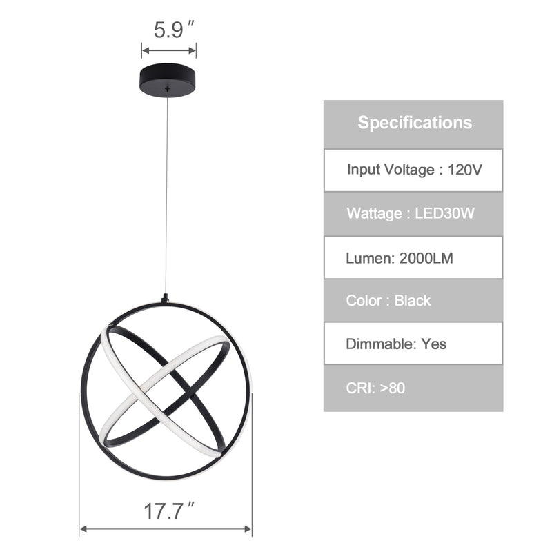 Modern LED Pendant Lights, Contemporary Dimmable Chandeliers, Adjustable Circle 3 Rings Ceiling light Fixture, Creative 4500K Pendant Light for Dining Room Living room Bedroom Kitchen Island Hall