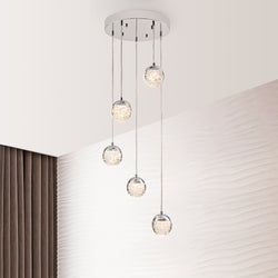 Modern Pendant Lights, 5-Light LED Chandeliers, Contemporary Crystal Globe Pendant Light Fixtures for Living Room, Bedroom, Kitchen Island and Entryway