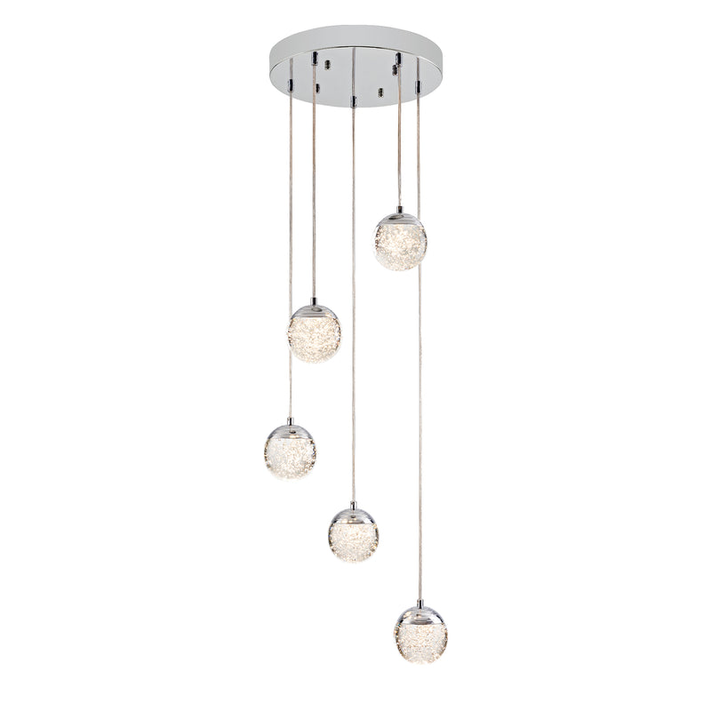 Modern Pendant Lights, 5-Light LED Chandeliers, Contemporary Crystal Globe Pendant Light Fixtures for Living Room, Bedroom, Kitchen Island and Entryway