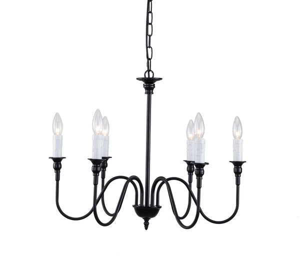 Modern Black Farmhouse Chandelier, 6-Light Chain Adjustable Durable Chandelier Kitchen Light Fixtures