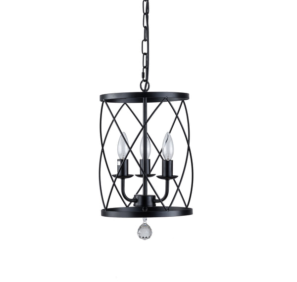 Modern Drum-Shaped Chandeliers 3-Light Matte Black Creative Farmhouse Chandelier Cage Style Ceiling Light Fixtures