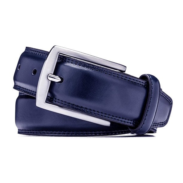 Men's Belt, Genuine Leather Dress Belts for Men with Single Prong Buckle- Classic & Fashion Design for Work Business and Casual (Blue)