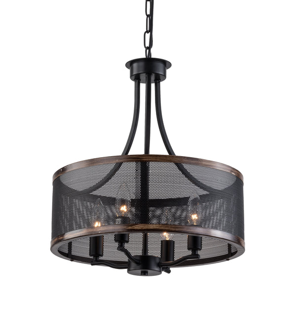 Modern Farmhouse Chandelier, 4-Light Black Chain Adjustable Drum Chandeliers Ceiling Light Fixtures