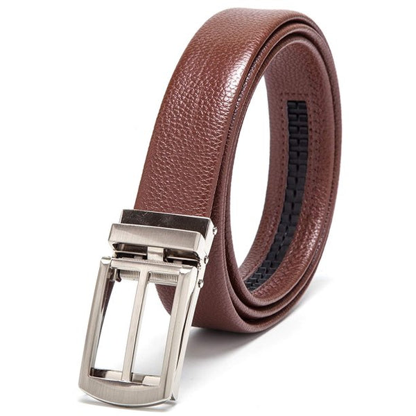 Men's Belt Genuine Leather Belt Automatic Buckle Ratchet Dress Belt for Men Perfect Fit Waist Size Up to 46"-Functional, Stylish and Durable