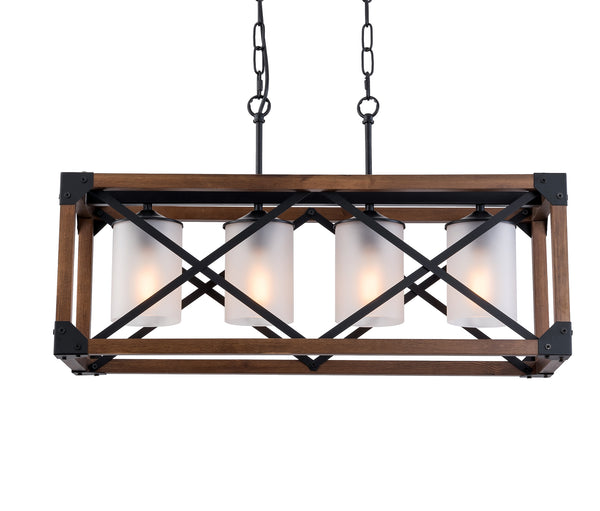 4-Light Wood Ceiling Light Fixture Chandeliers with Frosted Glass Shade Modern Farmhouse Chandelier