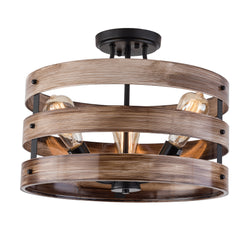 3-Light Modern Wood Finish Drum Chandeliers Ceiling Lights Chandelier Farmhouse Light Fixtures