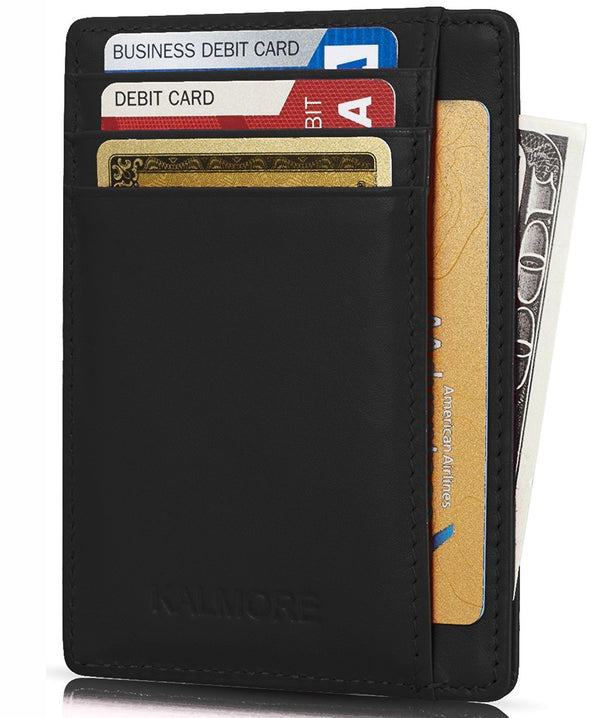 Credit Card Holder with ID Window RFID Protected Genuine Leather Slim Wallet