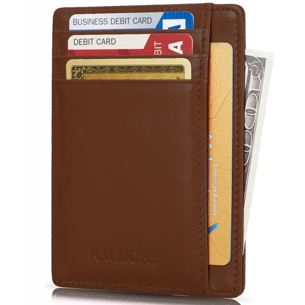 Rfid Blocking Slim Credit Card Holder Thin Minimalist Front Pocket Genuine Leather Wallet with Id Card Window