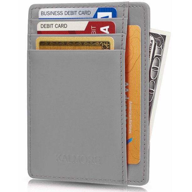 Rfid Blocking Slim Credit Card Holder Thin Minimalist Front Pocket Genuine Leather Wallet with Id Card Window