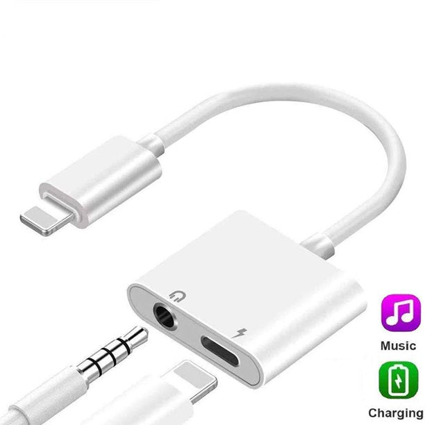 Headphone Adapter for iPhone 11/Xs/XR/X/8 Plus, iPhone 3.5mm Headphone Jack Adapter, 2 in 1 Lighting Adapter Splitter Adapter Music and Charging Compatible Support All iOS-White