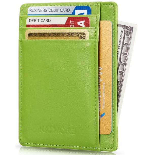 Rfid Blocking Slim Credit Card Holder Thin Minimalist Front Pocket Genuine Leather Wallet with Id Card Window