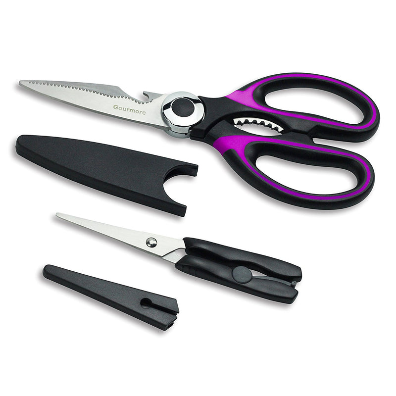 Premium Kitchen Scissors Multi-Purpose Sharp Blades with Protective Cover for Chicken, Poultry, Fish, Meat, Bones, Vegetables, Herbs, Bottle opener,Nuts Shell Cracker, and BBQ