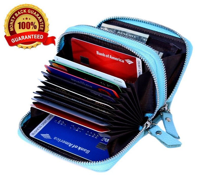 Women's Genuine Leather RFID Secure Spacious Cute Double-Zipper Card Wallet Small Purse with ID Window Clothing