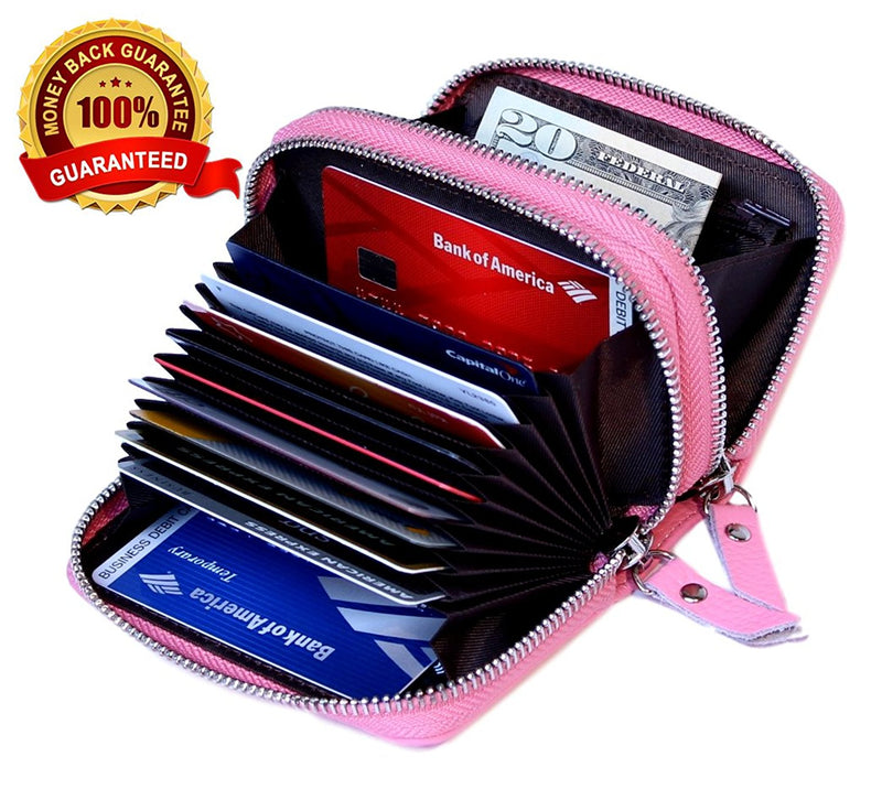 Women's Genuine Leather RFID Secure Spacious Cute Double-Zipper Card Wallet Small Purse with ID Window Clothing