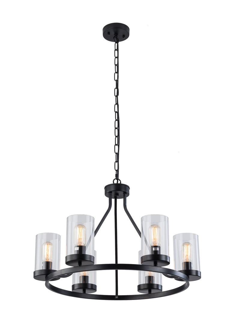 Classic Wheel Modern Chandelier, 6-Light Chain Adjustable with Clear Glass Shades Chandelier Ceiling Light Fixture