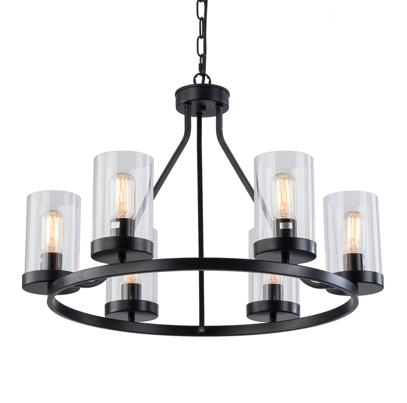 Classic Wheel Modern Chandelier, 6-Light Chain Adjustable with Clear Glass Shades Chandelier Ceiling Light Fixture