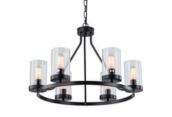 Modern Classic Black Wheeled Chandelier, 6-light Glass Cylindrical Chandeliers,chandeliers For Dining Rooms