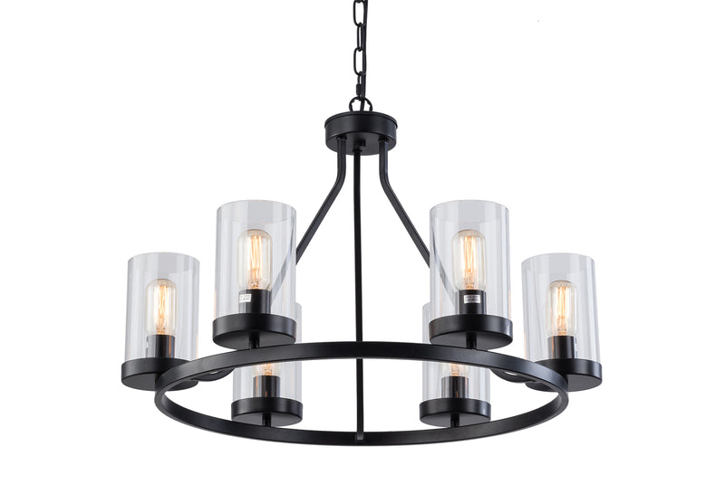 Modern Classic Black Wheeled Chandelier, 6-light Glass Cylindrical Chandeliers,chandeliers For Dining Rooms