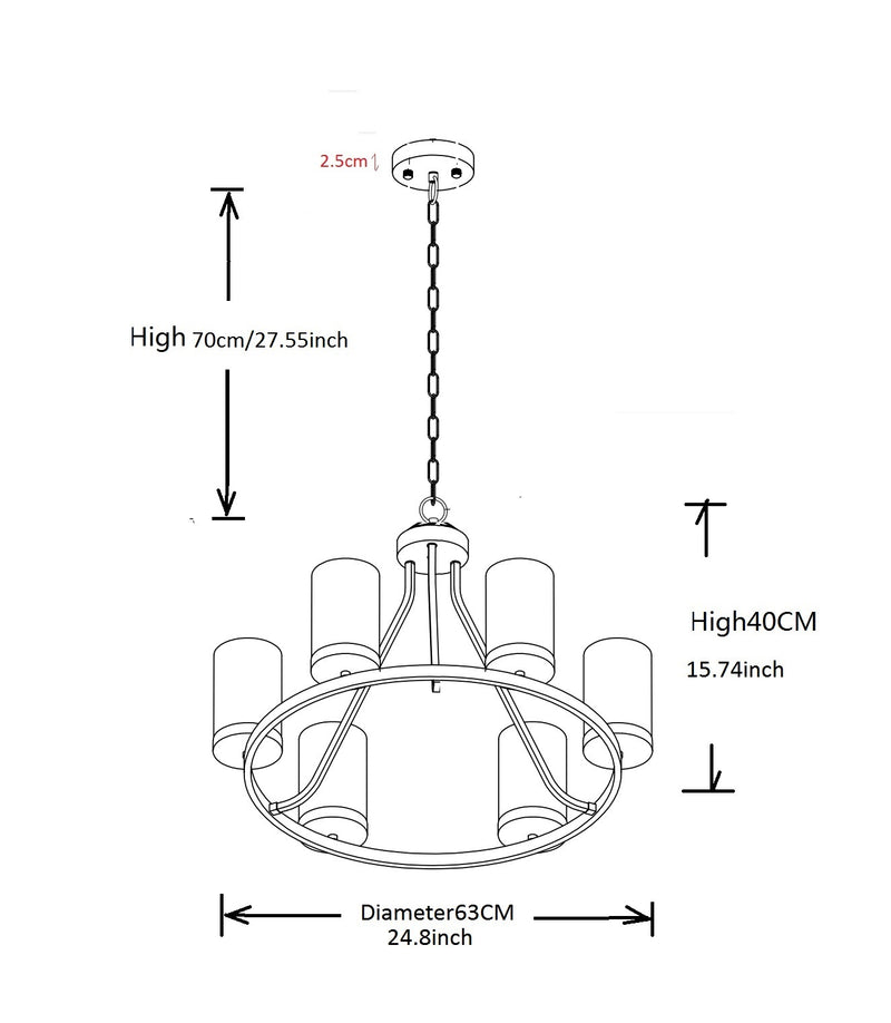 Modern Classic Black Wheeled Chandelier, 6-light Glass Cylindrical Chandeliers,chandeliers For Dining Rooms