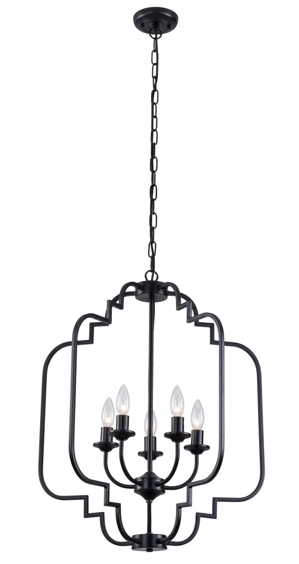 Modern Lantern Black Farmhouse Chandelier, 5-Light Chain Adjustable Chandelier Ceiling Light Fixture