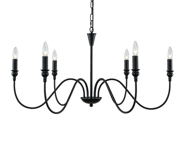 6-Light Black Modern Farmhouse Chandelier Rustic Chandeliers Candle Ceiling Light Fixture Flush Mount Light Fixture