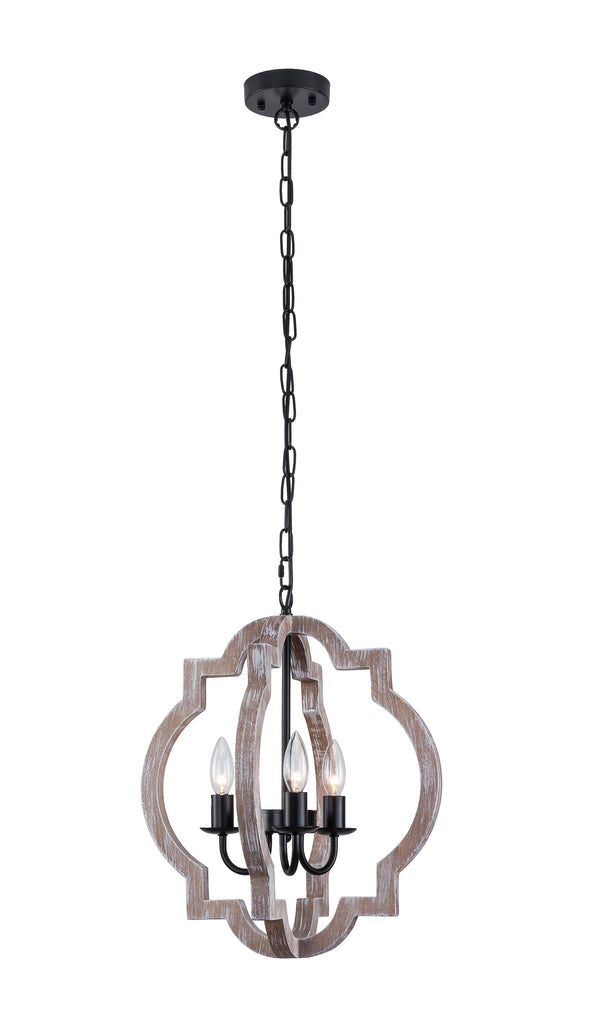 3-Light Distressed Rustic Wood Bronze Farmhouse Chandelier Pendant Light Fixture for Dining Room Adjustable Chain Length