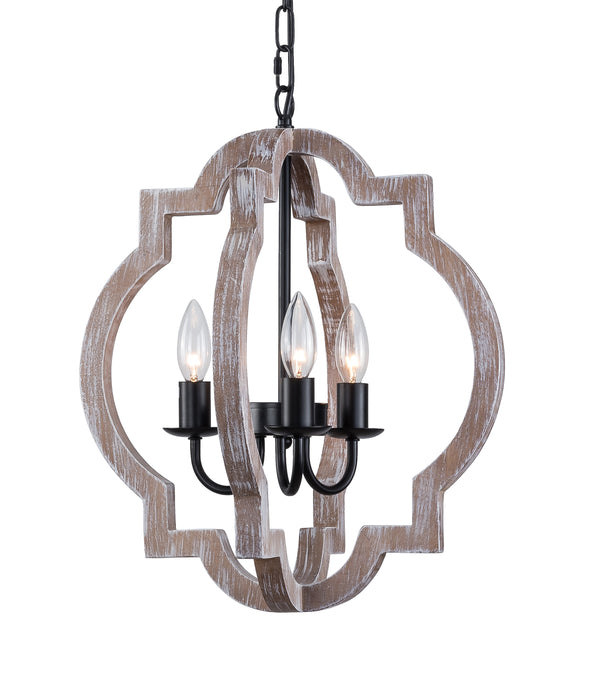 3-Light Distressed Rustic Wood Bronze Farmhouse Chandelier Pendant Light Fixture for Dining Room Adjustable Chain Length