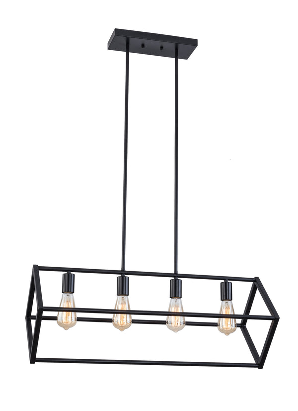 Modern Rectangle Farmhouse Chandeliers, 4-Light Black Chandelier Ceiling Light Pendant With Adjustable Rods